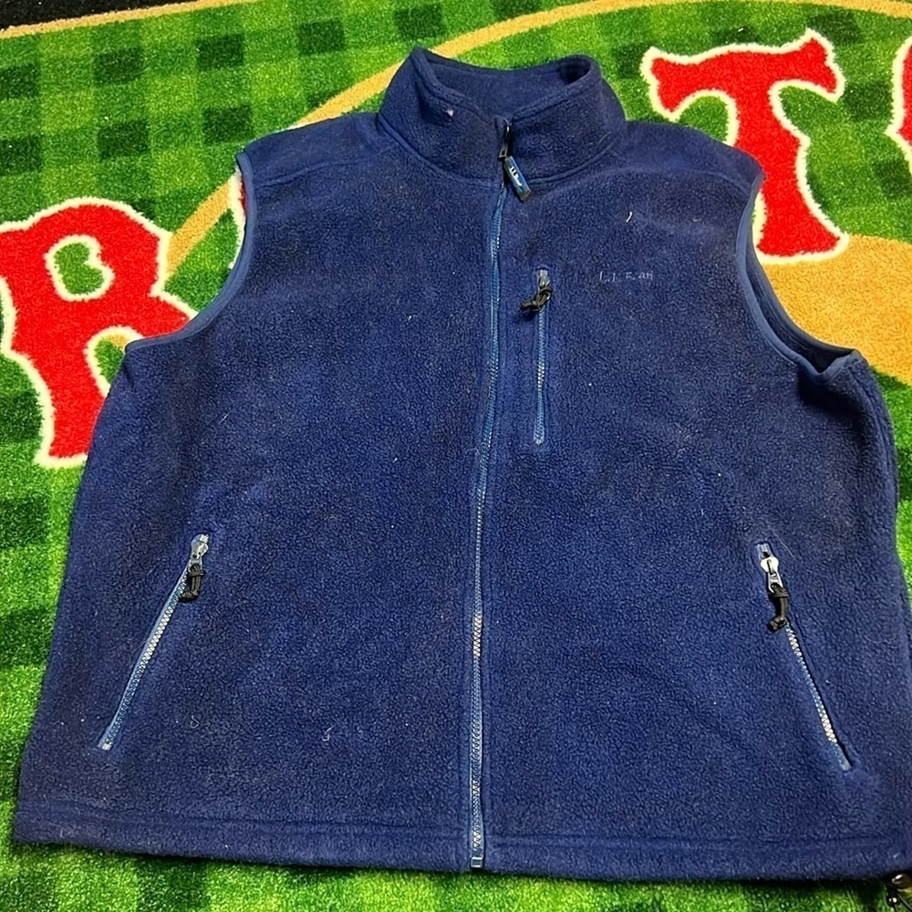 LL Bean Fleece Full Zip Sleeveless Mock Neck Vest Jacket Mens L Blue